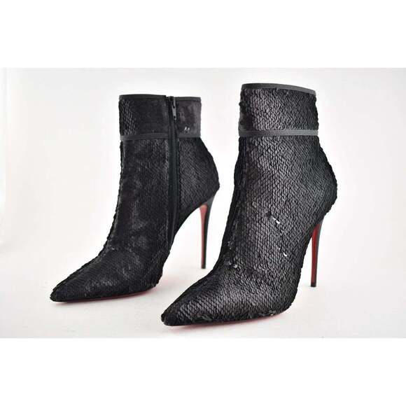 Christian Louboutin Moulakate 100 Black Sequin Glitter Heel Ankle Bootie 35.5 - Picture 9 of 12